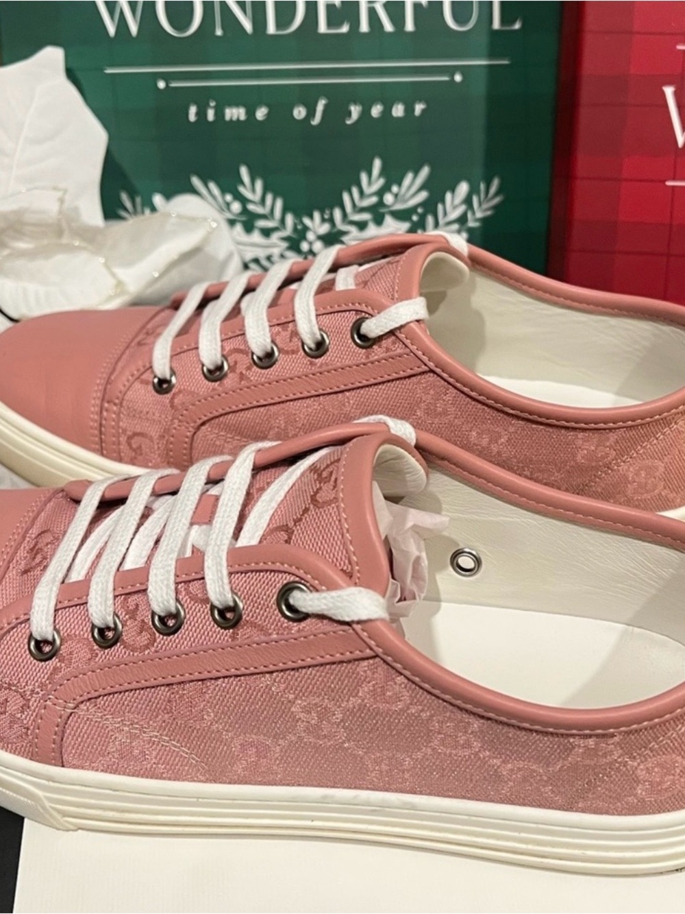 GUCCI TESS S GOMMA ROSE GG MONOGRAM SNEAKERS SIZE 38